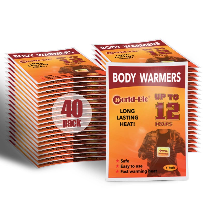 Mrice MR.ICE Body Warmers Large Pads with Adhesive Backing - Gives 12 Hours Warm (5.1''x3.7'') for Women Men Kids - Big Air Activated Heat Warmers for Camping Hiking - 40 Packs - Image 1